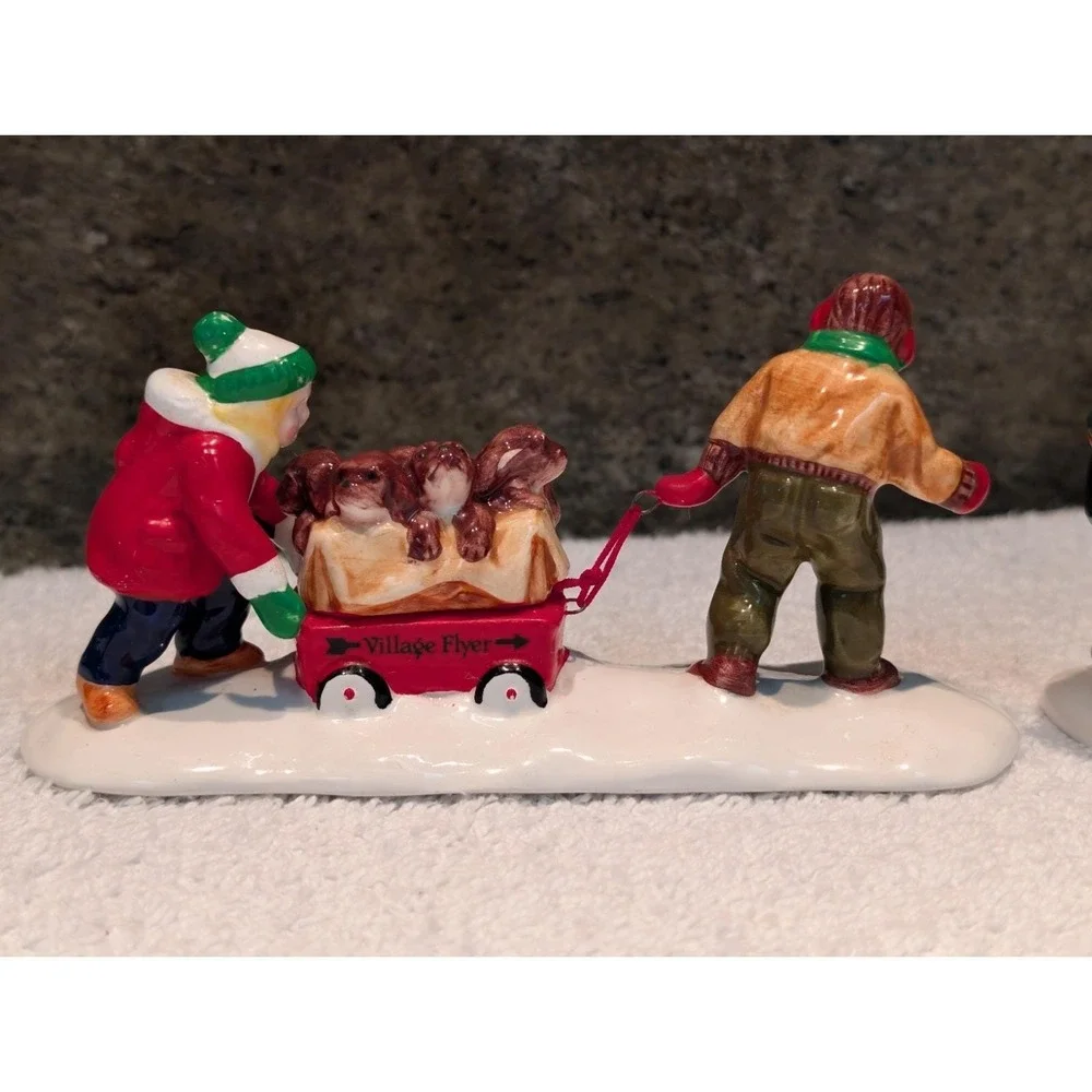 DEPT 56 Snow Village Accessory Children Kids Puppy Dog Harley Davidson Tire Lot